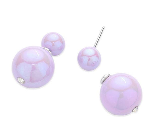 Hologram Ball Stud Double Sided Peekaboo Earrings - AB, Lavender