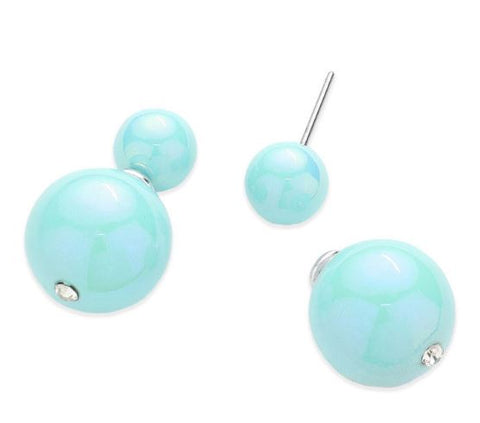 Hologram Ball Stud Double Sided Peekaboo Earrings - AB, Turquoise