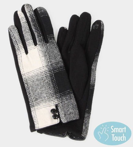 White Buffalo Check Patterned Smart Touch Gloves - One Size