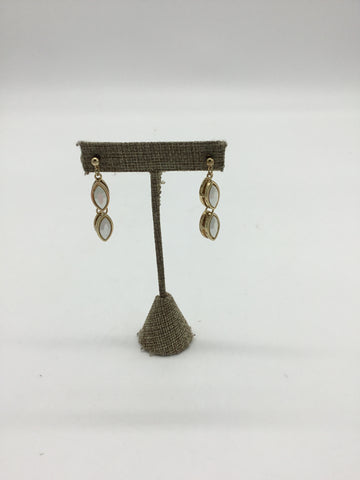 Gold Teardrop Dangle Earrings with White Stones