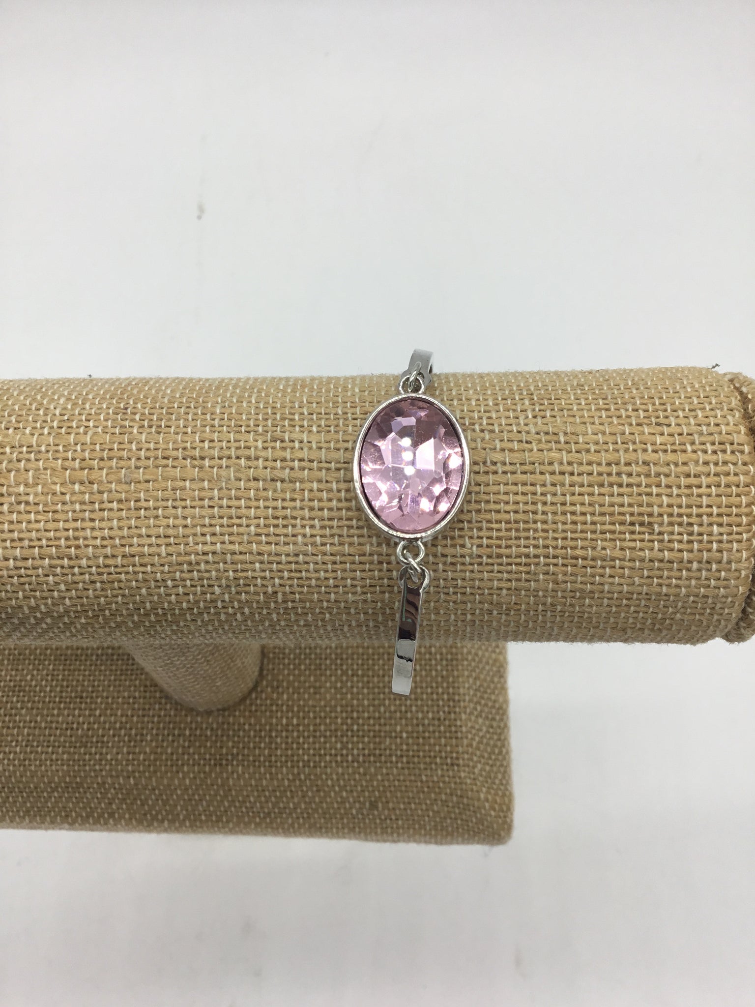 Silver Bracelet with Pink Stone