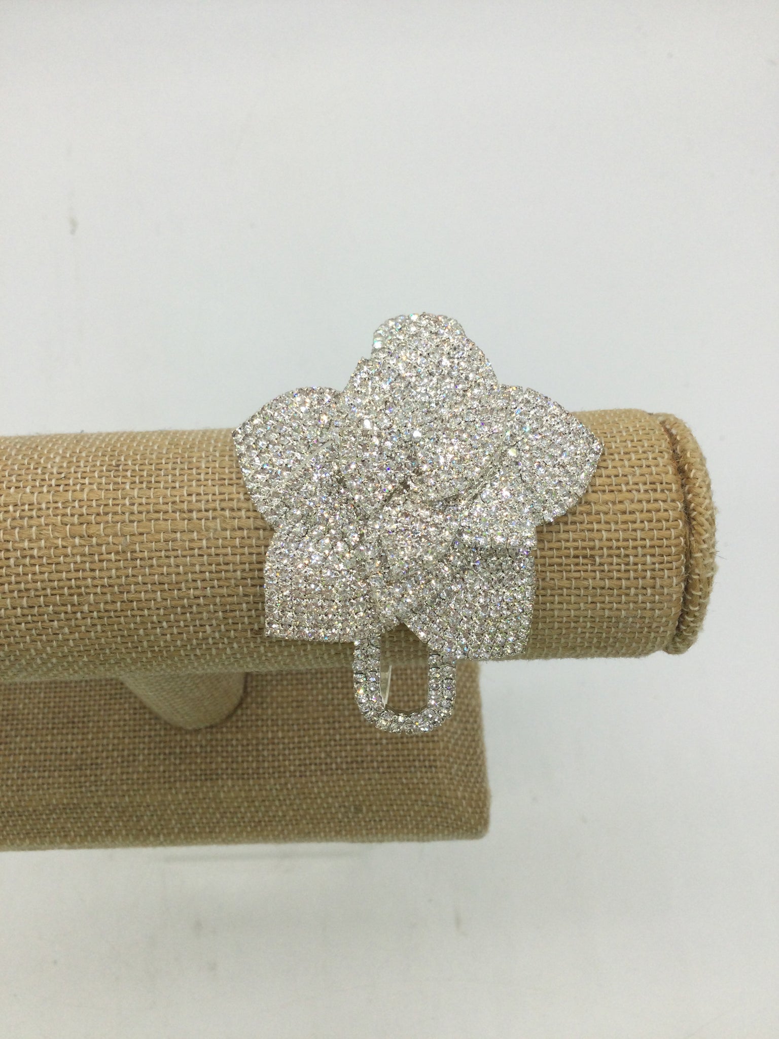 Silver Rhinestone Flower Cuff Bracelet