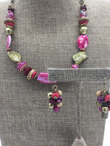 Ruby Rd Gold Necklace & Earrings Set with Pink Beads - 2 pc