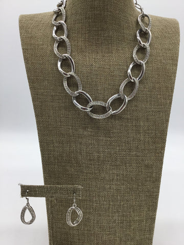 Silver Necklace & Earrings with Clear Stones - 2 pc