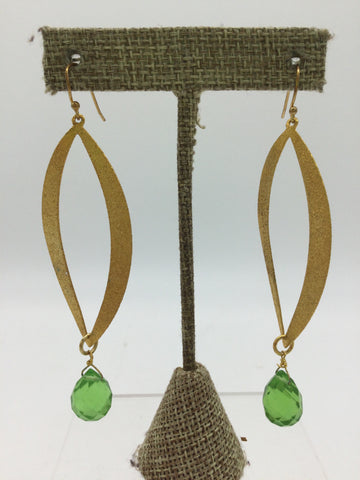 Gold Earrings with Green Bead