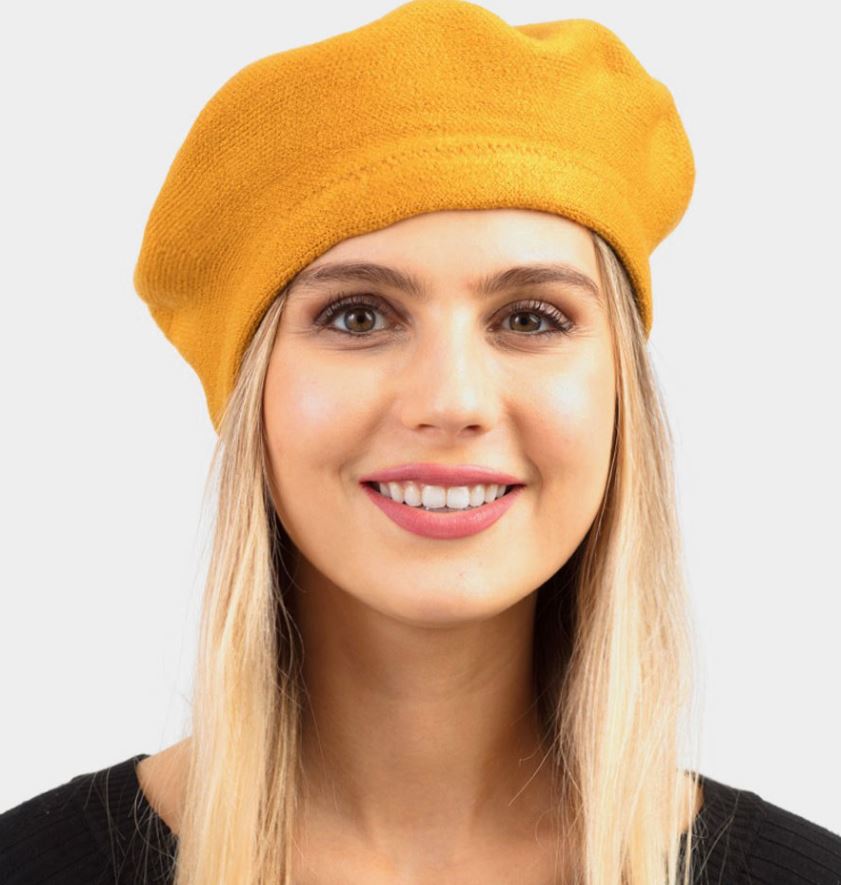 Yellow Stretchy Solid Beret Hat