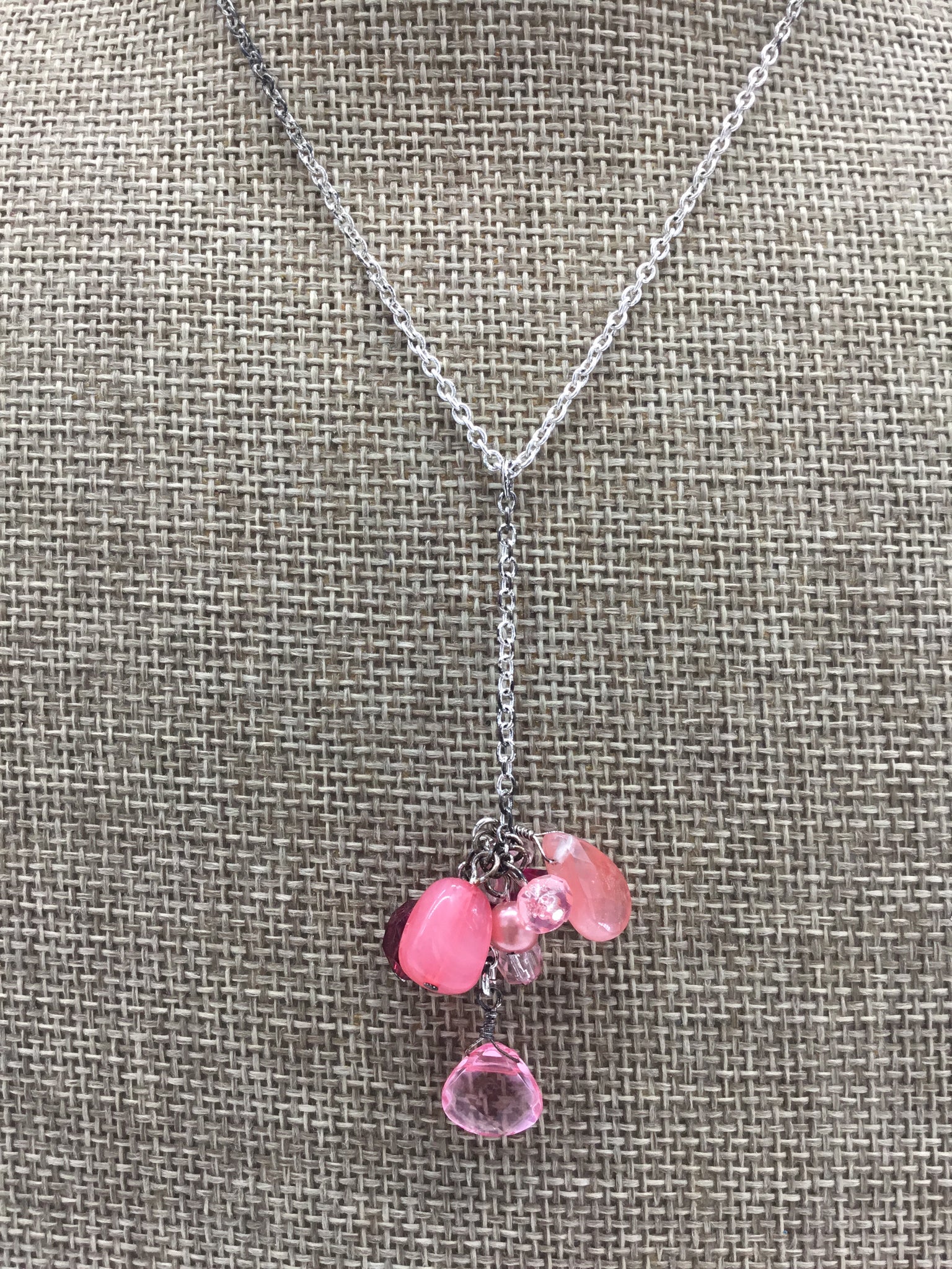 Silver Necklace with Pink Beads