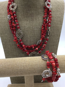 Premier Designs Red Necklace & Bracelet