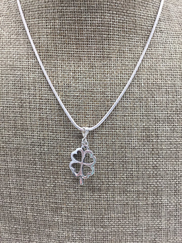 Silver Necklace with 4 Leaf Clover Pendant