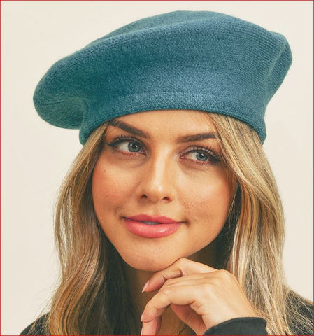 Stretchy Solid Beret Hat - Teal