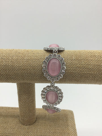 Silver Bracelet with Pink & Clear Stones