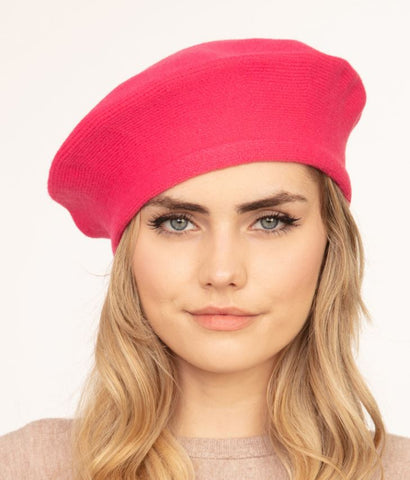 Hot Pink Stretchy Solid Beret Hat