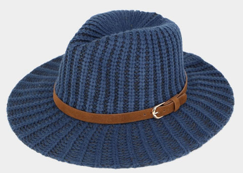 Blue Belt Knit Panama Hat - One Size