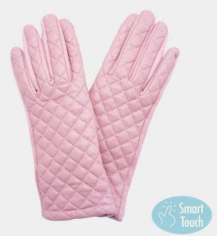 Pink Faux Leather Quilted Smart Touch Gloves - One size