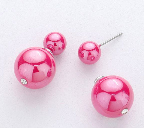 Hologram Ball Stud Double Sided Peekaboo Earrings - Fuchsia