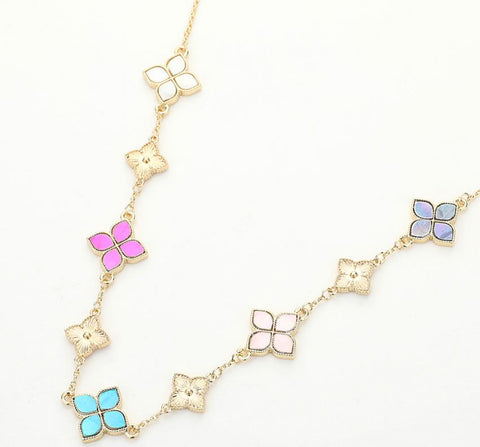 Multi Colored Clover Station Necklace