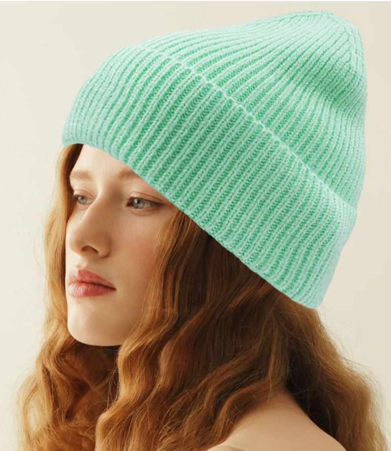 Mint Solid Rib Knit Cuff Beanie Hat