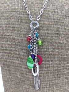 Ruby Rd Silver Long Necklace with Multi Colored Beads