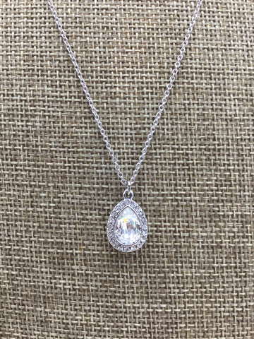 Brilliance Silver Necklace with Teardrop Swarovski Crystal Pendant