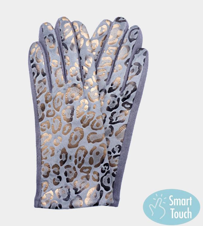 Gray Leopard Pattern Smart Touch Gloves - One Size