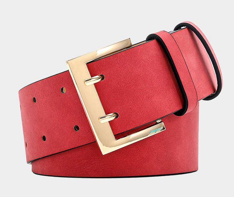 Red Double Hook Solid Faux Leather Belt