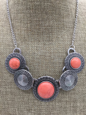 paparazzi Silver Necklace with Orange Stones