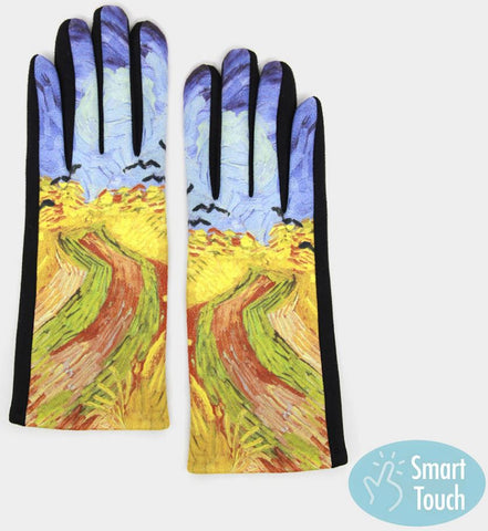 Multi Colored Wheatfield with Crows Vincent Van Gogh Smart Gloves - One Size