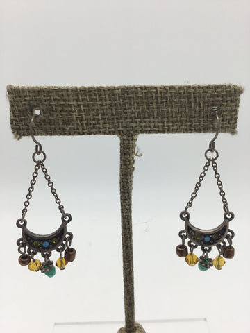 Silver Earrings with Multi Colored Beads