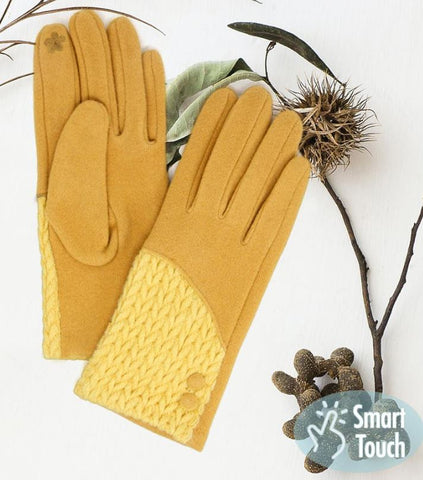 Mustard Cable Detailed Button Touch Smart Gloves