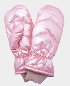 Pink Shiny Puffer Mitten Gloves - One Size