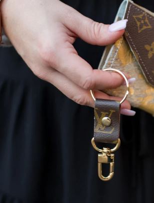 Key Couture Clip Key Chain In Upcycled LV - Rhinestone