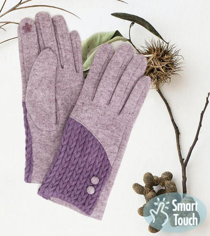 Lavender Cable Detailed Button Touch Smart Gloves