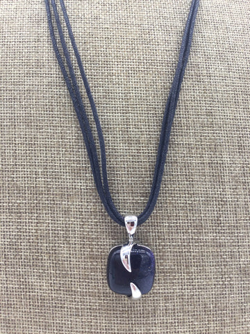 Silver Necklace with Black Stone Pendant