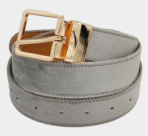 Gray Solid Faux Suede Belt