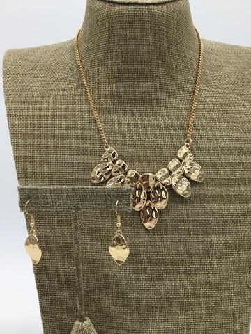 paparazzi Gold Hammered Necklace & Earrings - 2pc