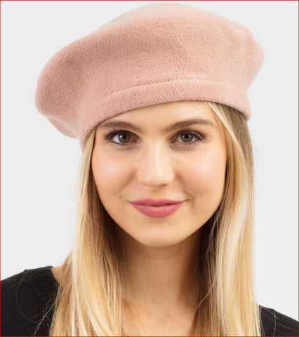 Pink Stretchy Solid Beret Hat