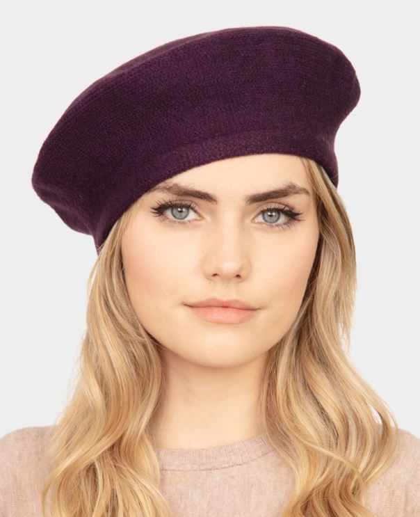 Purple Stretchy Solid Beret Hat