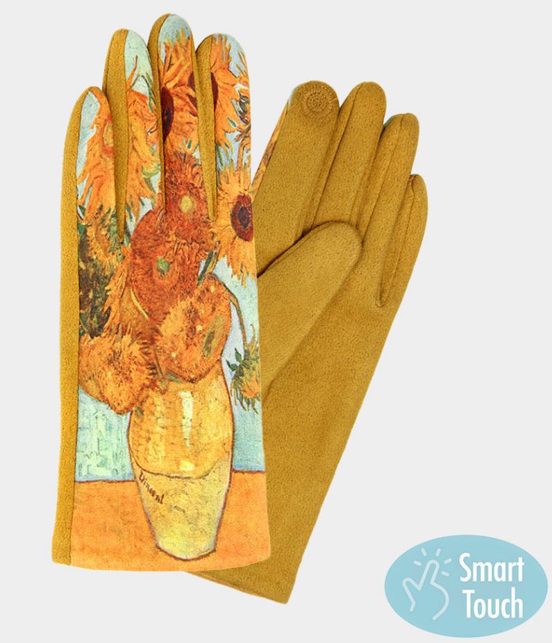 Yellow Sunflower Print Smart Touch Gloves - One Size