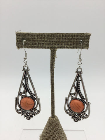 paparazzi Silver Earrings with Orange Stone