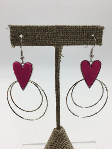 paparazzi Silver Earrings with Pink Heart