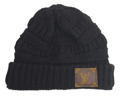 GlacierGlam Beanie In Black Knit | Upcycled LV