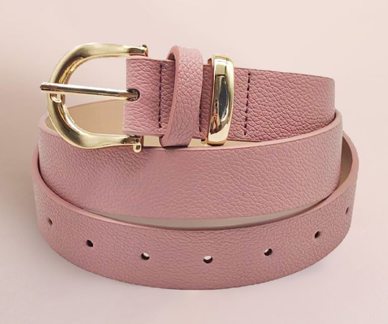 Gold, Pink Solid Faux Leather Belt