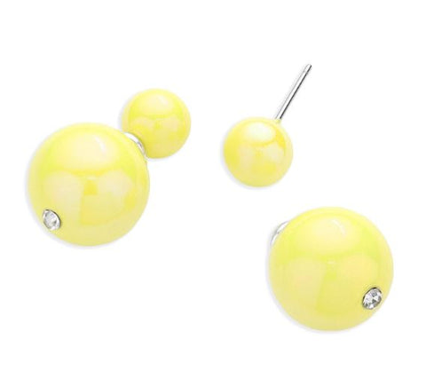 Hologram Ball Stud Double Sided Peekaboo Earrings - AB, Yellow