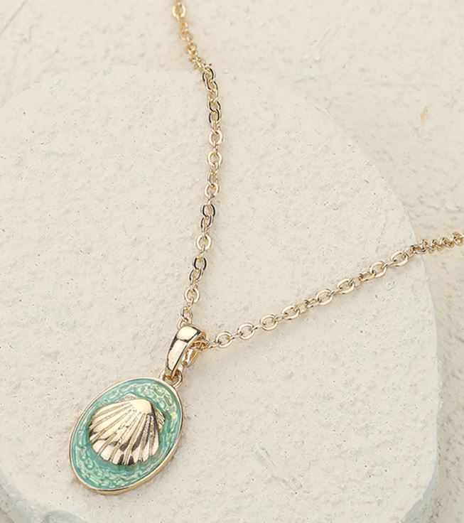 Gold Shell Colored Metal Pendant Necklace