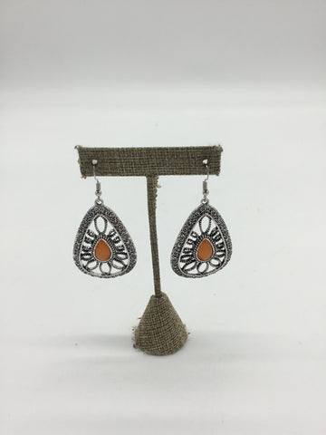 paparazzi Silver Teardrop Earrings with Orange Stone