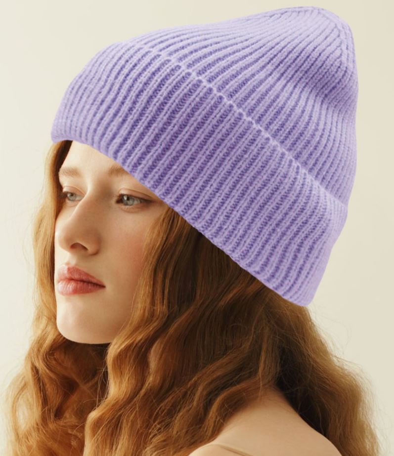 Purple Solid Rib Knit Cuff Beanie Hat