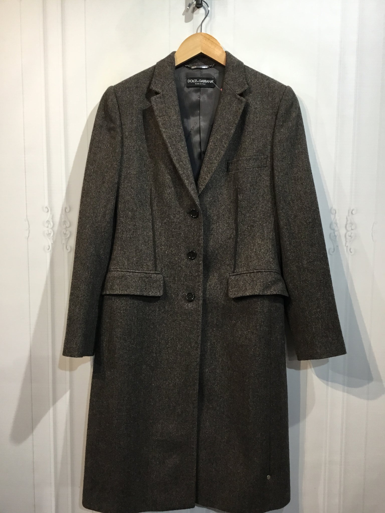 Dolce & Gabbana Herringbone Tweed Wool Classic Coat