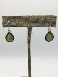 Silver Teardrop Earrings with Light Green Stone