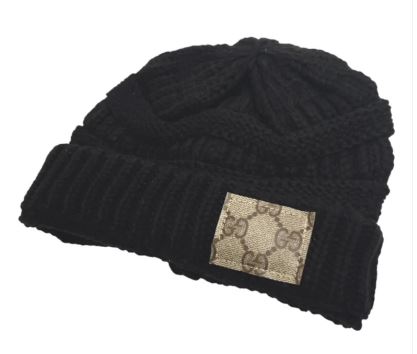 GlacierGlam Beanie In Black Knit | Upcycled GG