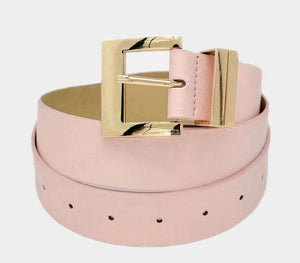 Pink Metal Buckle Accented Faux Leather Belt